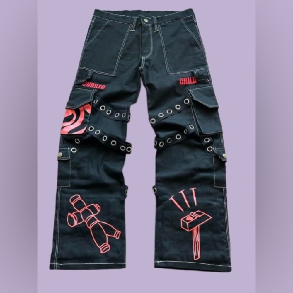 Jujutsu Kaisen Anime Inspired Y2K Cargo Pants by Sora Clothing - 28" - NWOT